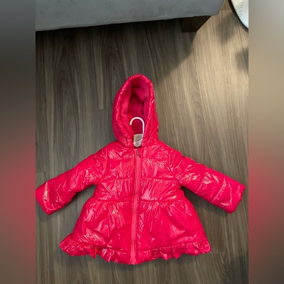 First Impressions Vibrant Pink Cozy Fleece Lined Puffer Jacket size 12M - Picture 4 of 5